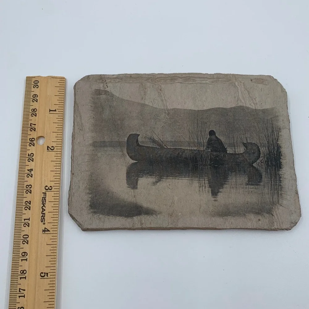 Sierra Slate Images Edward Curtis Duck Hunter Art 5.5x4.25 Gray Excellent Stone